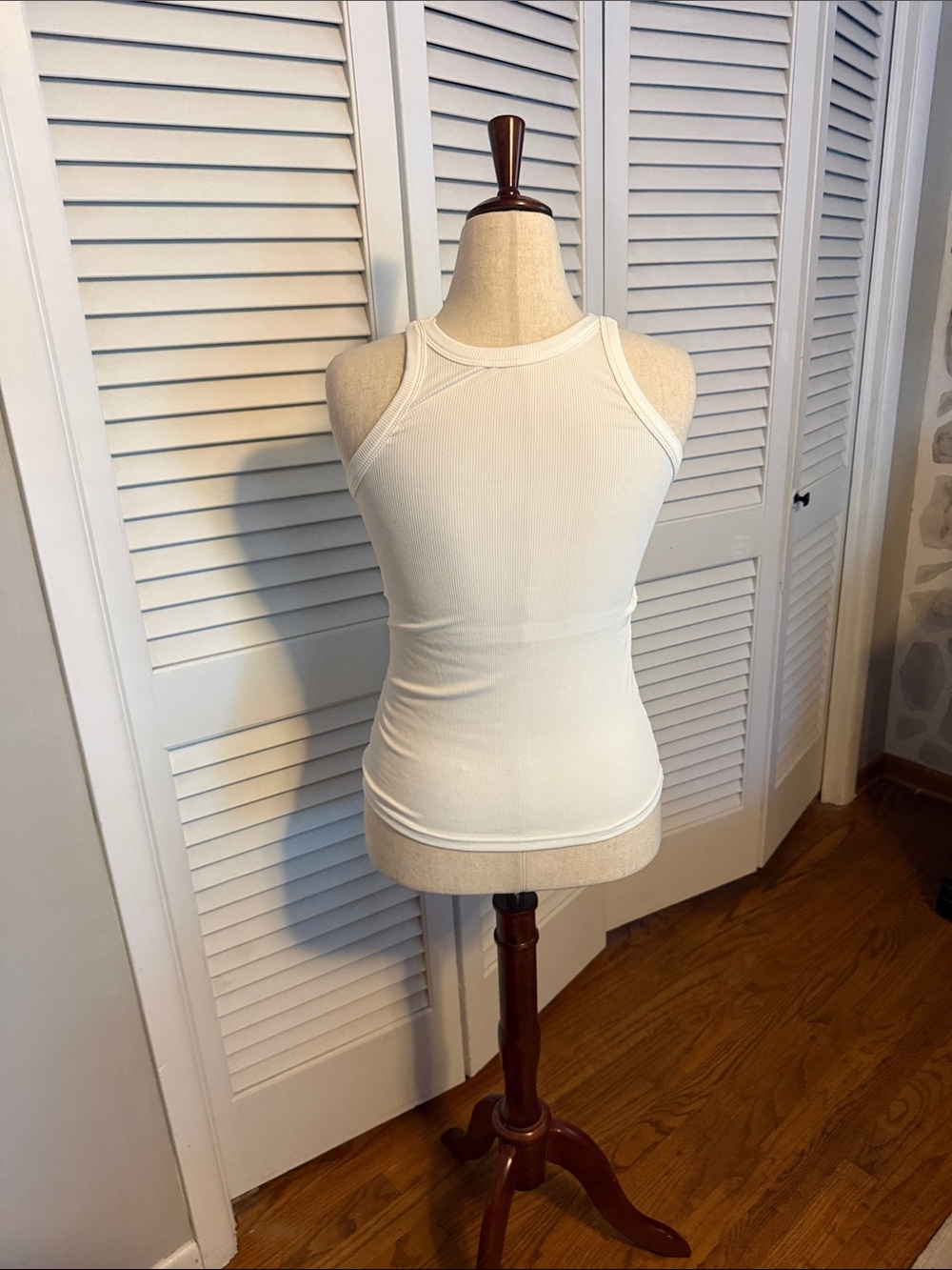 Women’s White Ribbed Tank Top - Classic Racerback Style - Picture 3 of 4